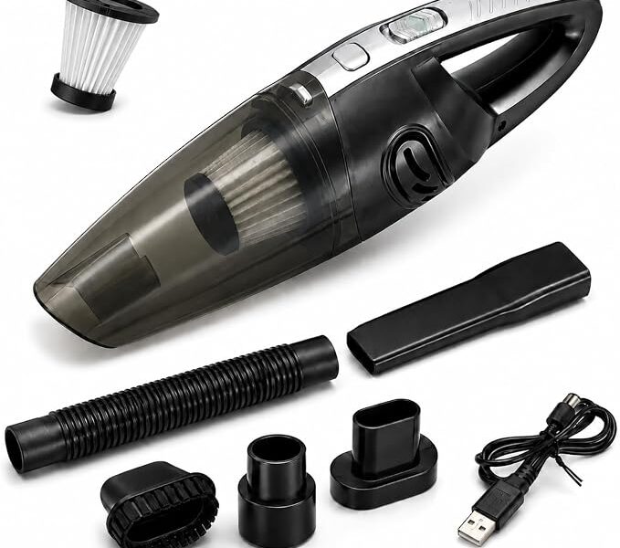 Aspirador de Pó Portátil Sem Fio Cinza I 70W com Sucção Poderosa I Uso Seco e Úmido I Recarregável USB I Filtro Lavável I para Carros, Casa e Estofados I Inclui 5 Acessórios