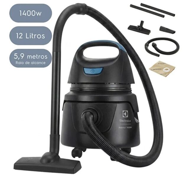 Aspirador de Pó e Água Electrolux 1400W 12 Litros 5,9 raio de ação Compacto Potente Função Sopro protetor térmico AWD01