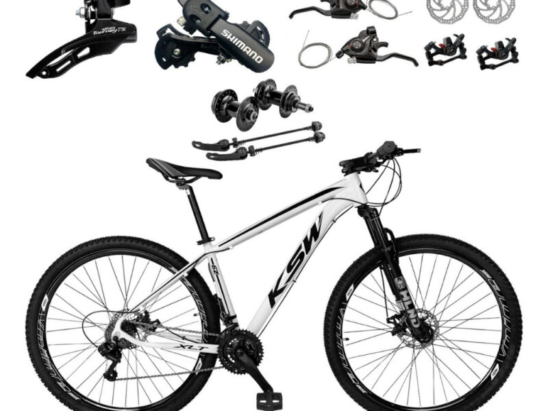 BICICLETA ARO 29 KSW XLT 21 MARCHAS SHIMANO FREIOS A DISCO QUADRO 17 BRANCA