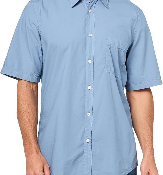 BOSS Camisa masculina Relegant de algodão com botão e manga curta