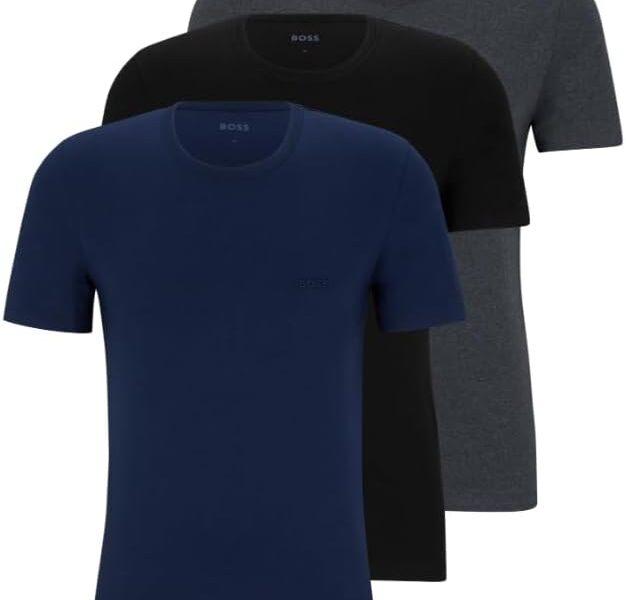 BOSS Pacote com 3 camisetas masculinas de algodão e gola redonda