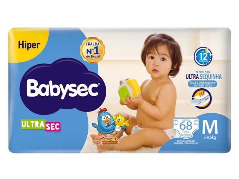 Babysec Fraldas Descartáveis Ultrasec Galinha Pintadinha, 72 Unidades, Tamanho M 5 – 9, 5 Kg, Babysec, Azul, M