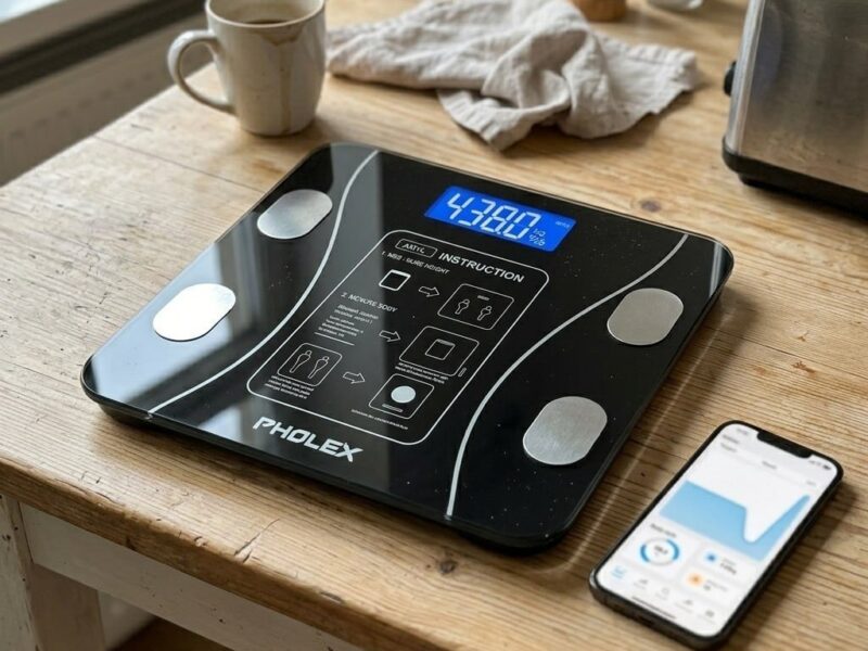 Balança Digital Corporal Bioimpedância Pholex Com Aplicativo Bluetooth Android e iOS Vidro Temperado Alta Capacidade Balança Academia Personal Banheiro Homologada Anatel