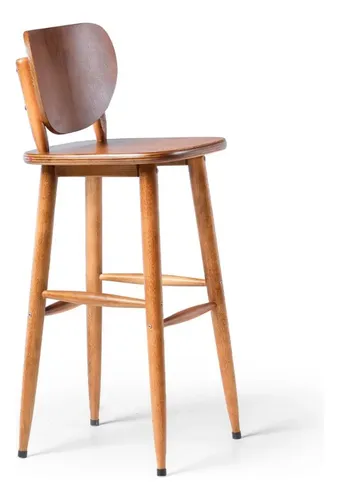 Banqueta Alta Para Cozinha Madeira Maciça Encosto 73cm Tambo