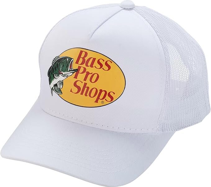 Bass Pro Shops Boné de caminhoneiro, oliva, 100% poliéster, boné traseiro de malha com logotipo (branco)