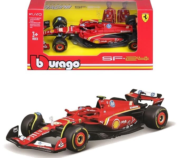 Bburago 1/43 – SF-24 for Scuderia Ferrari F1 Team SF24 Signature Die cast Adults Model Car Display F1 GP 2024 Collection – #55 Carlos Sainz