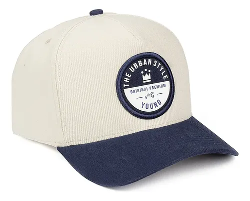 Boné Masculino Aba Curva Ajustável Bege Bordado Original