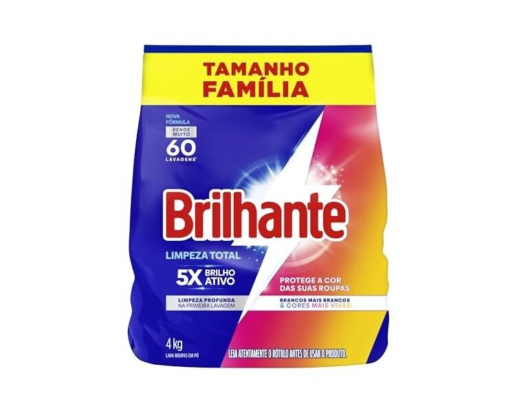 Brilhante Lava-Roupas em Pó Roupas Brancas e Coloridas Limpeza Total Tamanho Família 4 kg