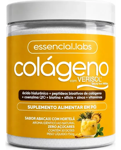 COLÁGENO VERISOL – Fórmula Exclusiva com Ácido Hialurônico + Coenzima Q10 + Biotina + Silício + Zinco + Peptídeos Bioativos + Vitaminas – Sabor Abacaxi com Hortelã – 30 doses