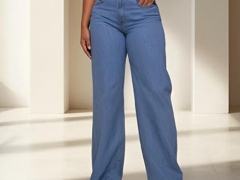 Calça Wide Leg Jeans Feminina Cintura Alta Levanta Bumbum