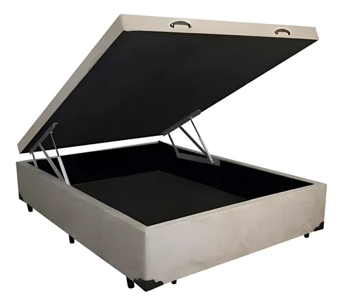 Cama Box Baú Premium Casal 138 Bello Box – Suede Cor Bege