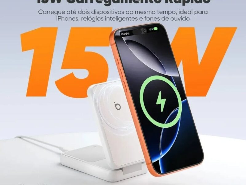Carregador Por Indução Basike 2 em 1 Magnético Dobrável com Luz Noturna para iPhone e Samsung