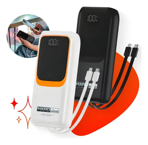 Carregador Portátil Power Bank Turbo 20000mah 22.5w Universal Para iPhone Samsung Motorola Xiaomi Com Display Digital Preto ou Branco- Hardline na Meli por R$ 64,00