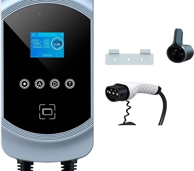 Carregador Portátil para Carro Elétrico, 7,6KW 32A 85-264V Tipo 2, Cabo 5M, Carregamento Interno/Externo, Carregador EV Tipo 2 para Carros