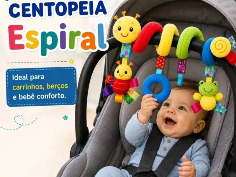 Centopéia Espiral Bichinho Pelúcia Brinquedo Carrinho Berço Bebê Conforto com Chocalho de Pendurar Sensorial Montessori Desenvolvimento Coordenação MLTM ECOM