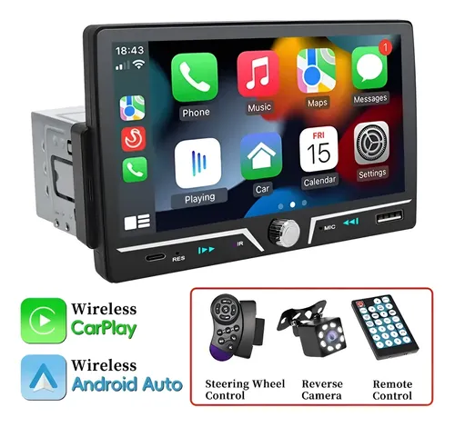 Central Multimídia 1 Din 7 Carplay Android Auto Câmera