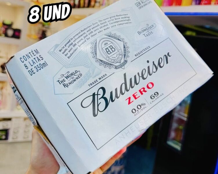 Cerveja Sem Álcool Budweiser, Lata 350ml, Pack com 8 unidades