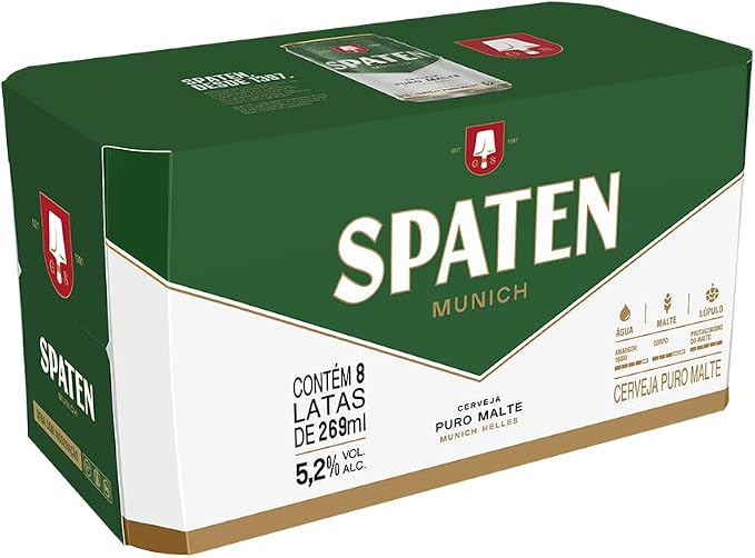 Cerveja Spaten, Puro Malte, Lata 269ml, Pack com 8 unidades