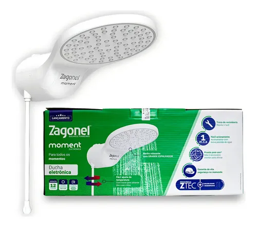 Chuveiro Elétrico Zagonel Moment Eletrônica 220V 7500W Branco Parede