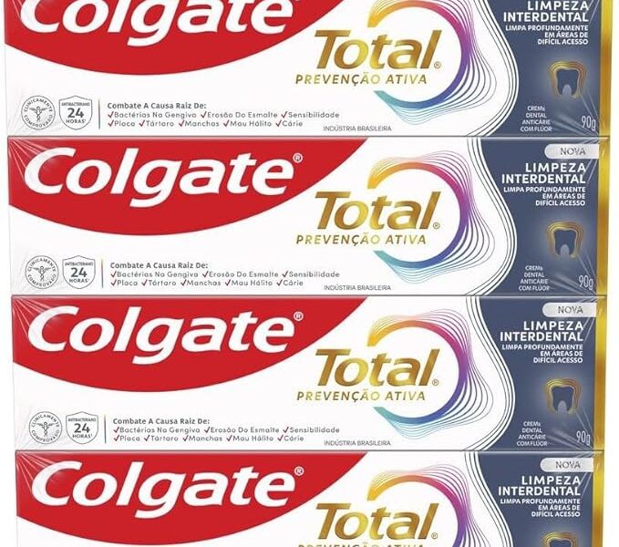 Colgate Total Creme Dental Limpeza Interdental, Prevenção Ativa, 4 Unidades de 90g Cada