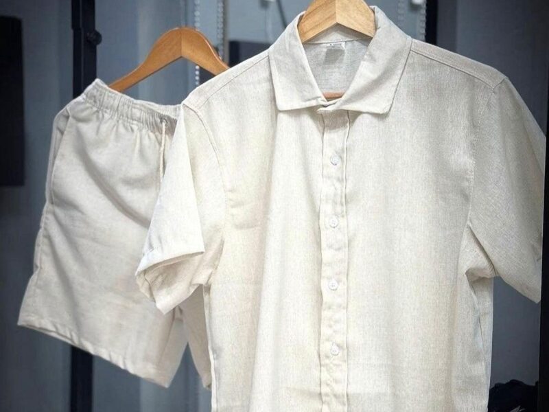 Conjunto Casual Linho Masculino Camisa Botão Bermuda Cordão