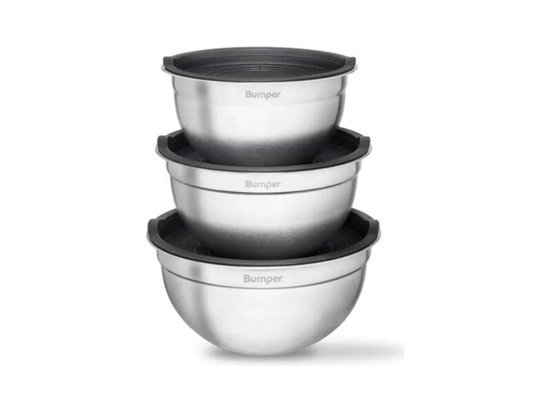Conjunto De Bowls Tigela Inox Com Tampa Plástica Bumper Cinza
