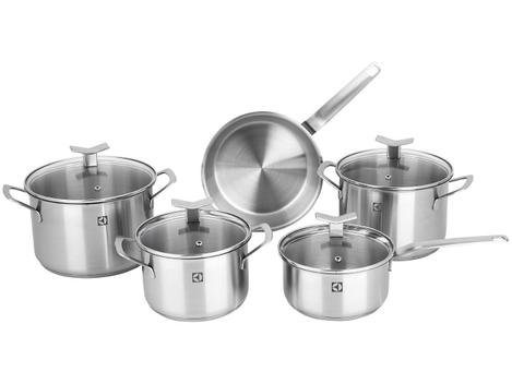 Conjunto de Panelas Electrolux 5 Peças em Aço Inox com Fundo Triplo e Tampas de Vidro – Jogo de Panelas –
