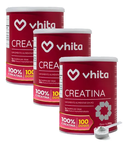 Creatina Pura Monoidratada 300G Vhita (100 Doses Cada Lata) – 3 Latas