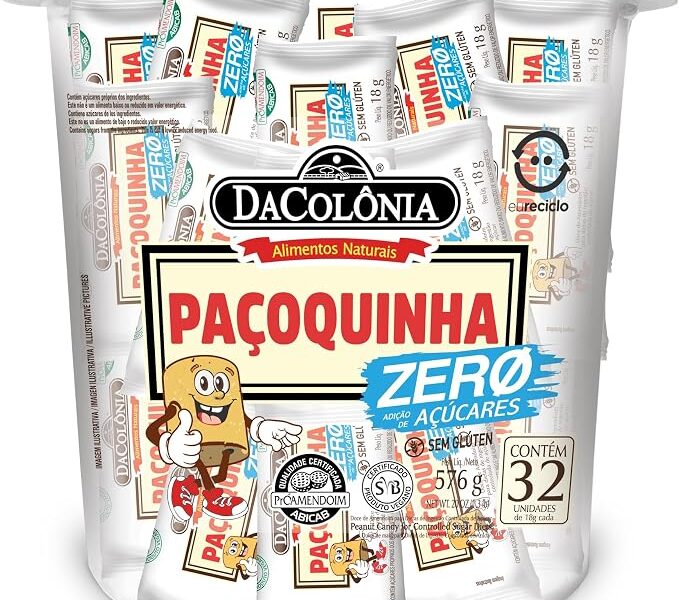 DaColônia Paçoquinha Zero Açúcar Pote 32 Unidades (18g cada) – Snack de Amendoim Sem Açúcar, Porções Individuais, Ideal para Dieta e Diabéticos