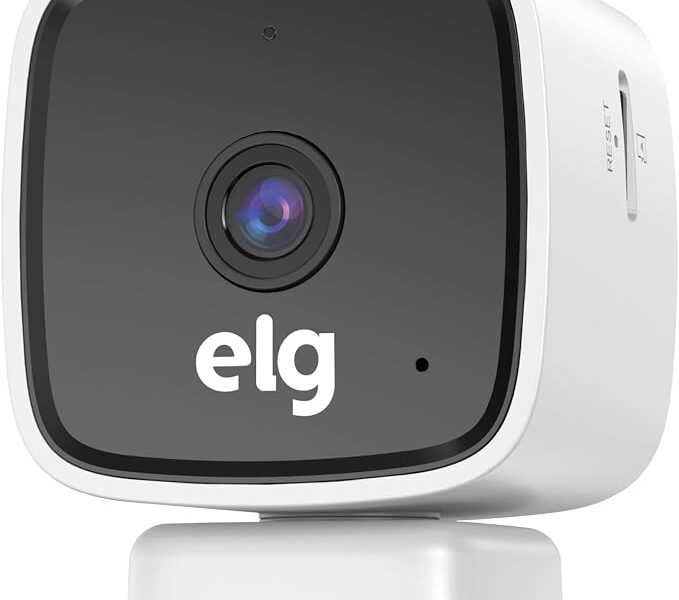 ELG, SHCI603, Câmera interna 1080P Full HD Inteligente Wi-Fi com Botão SOS, Áudio Bidirecional, Visão Noturna e Detecção de Movimentos, Branco