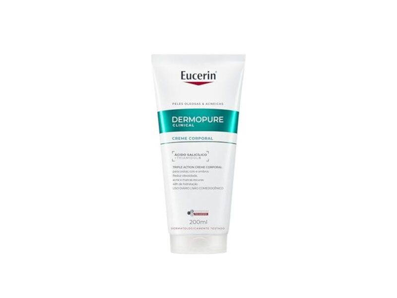 EUCERIN Creme Corporal AntiAcne Dermo Pure Efeito Triplo 200ml, AntiOleosidade, AntiManchas, Thiamidol, Peles Oleosas