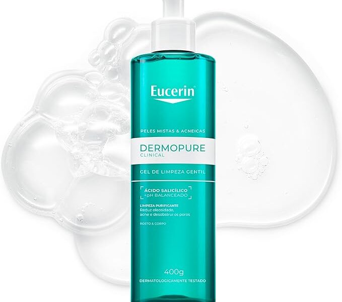 EUCERIN Gel de Limpeza Facial AntiAcne Dermo Pure Gentil 400ml, Pele Mista e Oleosa, Suave, Demaquilante