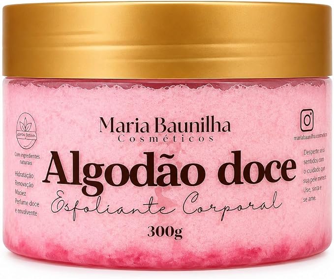 Esfoliante Corporal Algodão Doce 300g – Hidratação, Perfume Doce e Pele Macia | Maria Baunilha Cosméticos (Algodão doce)
