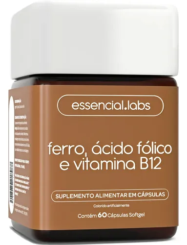 FERRO com ÁCIDO FÓLICO e VITAMINA B12 – 60 Cápsulas Softgel – Fórmula Avançada com Máxima Absorção