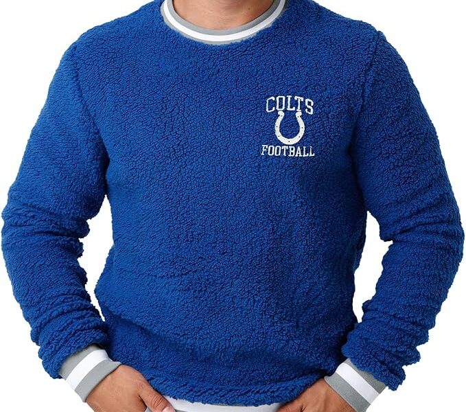 FOCO Suéter masculino padrão NFL logotipo sherpa gola redonda, cor do time
