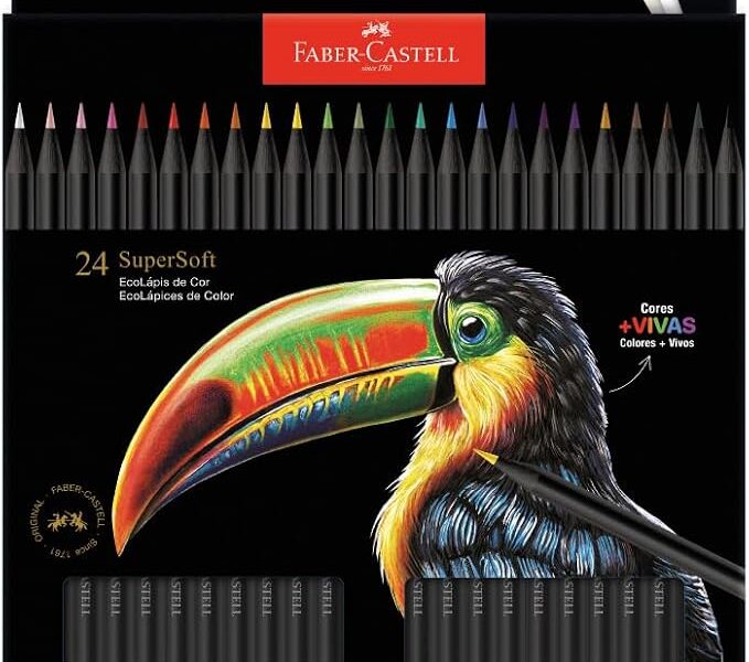 Faber-Castell Lápis De Cor Supersoft com 24 Cores – Ecolápis super mácio com cores mais vivas, excelente cobertura