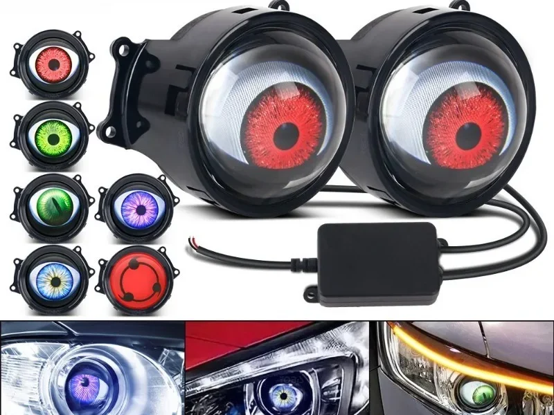 Faróis de LED Dinâmicos de 3 Polegadas para Carro, Conjunto de Faróis de LED 3D Devil Eye, Acessório Automotivo com Luz Olho de Águia Modificada, Modo 6/33 – AliExpress