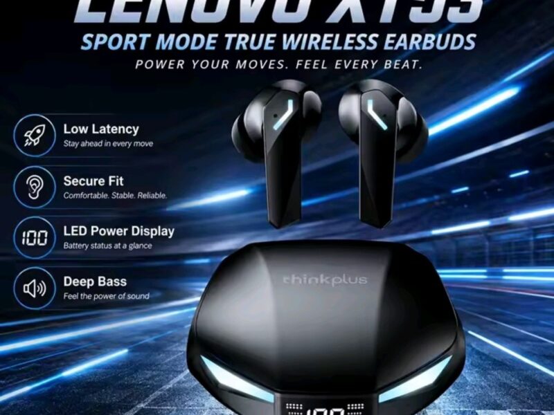 Fone de Ouvido Gamer Lenovo XT53 com Display Digital LED, Fones Esportivos Sem Fio, Chamada HD, Baixa Latência, À Prova D’água, GM2 Pro Atualizado