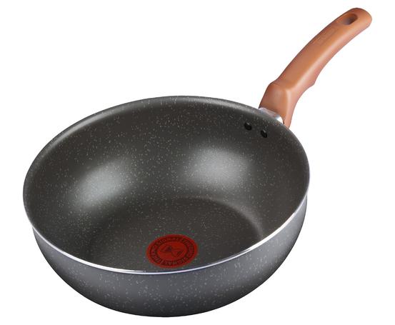 Frigideira Wok Rochedo Natural Stone 24cm, Cinza com Efeito Pedra, Antiaderente Minerium, Alumínio de Alta Espessura 2mm, Thermo-Sinal e Cozimento Homogêneo