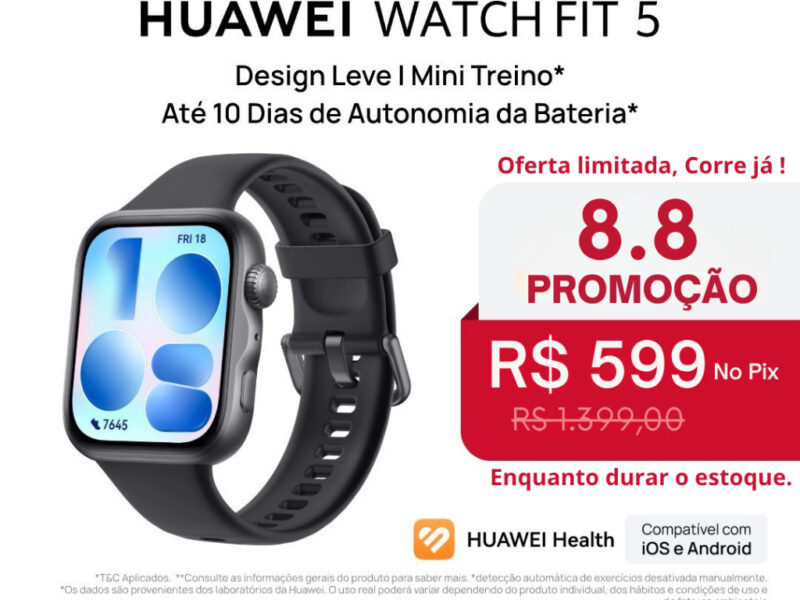 HUAWEI WATCH FIT 5 | Smartwatch Relogio | AMOLED de 182″ Design Leve | Mini Treino | 64 GB | GPS