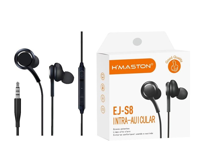 H’maston Fone De Ouvido EJ-S8 P2 Com Microfone Preto 1,2 metros