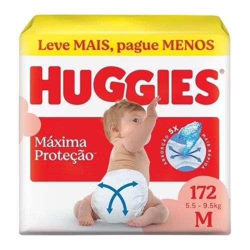 Huggies Fralda Descartável Máxima Proteção M – 172 Un