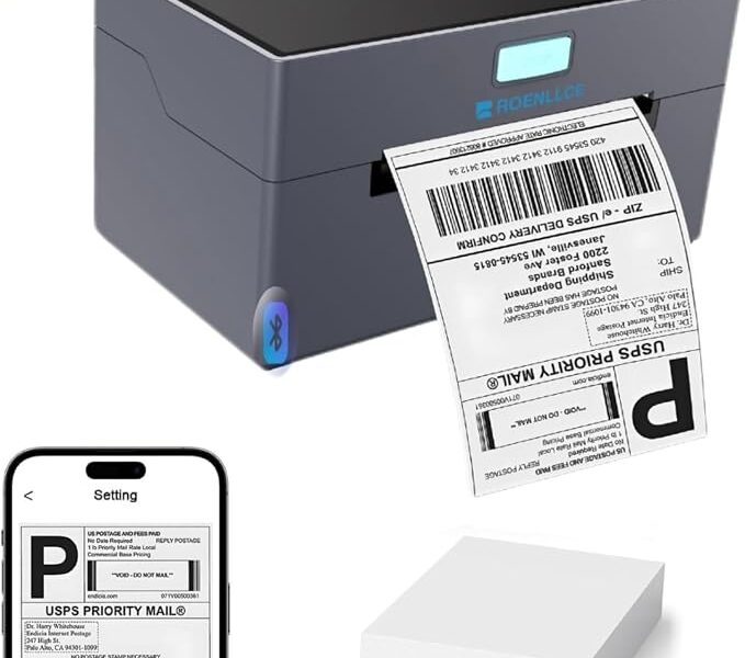 Impressora de etiquetas de envio térmica Yonigata, 4×6 Bluetooth para pequenas empresas, compatível com Windows, Mac, iOS, Android, impressora de etiquetas portátil oficial para uso doméstico