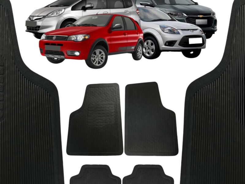 Jogo de Tapetes Automotivos Universais 4 Peças Borracha Preta Compatível com Todos Os Veiculos (Gol furgão 1985 a 1998)