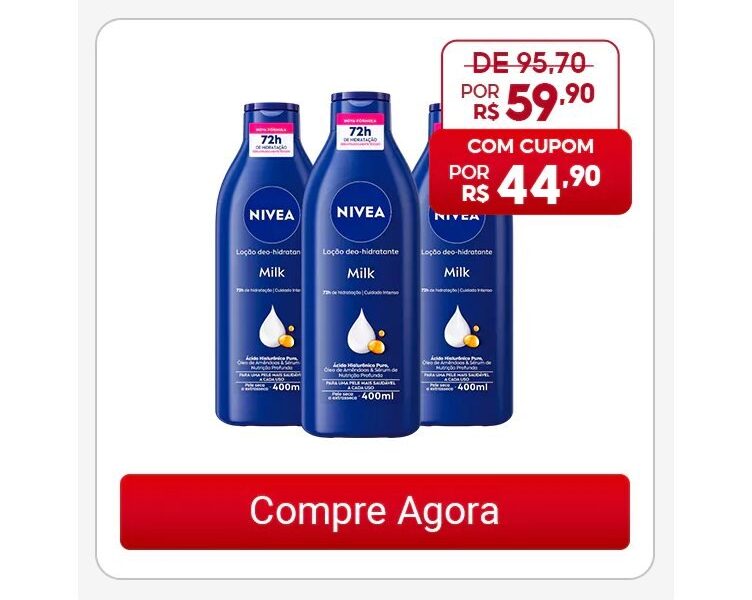 KIT NIVEA Loção Hidratante Milk Pele Seca a Extrasseca 400ml -3 Unidades