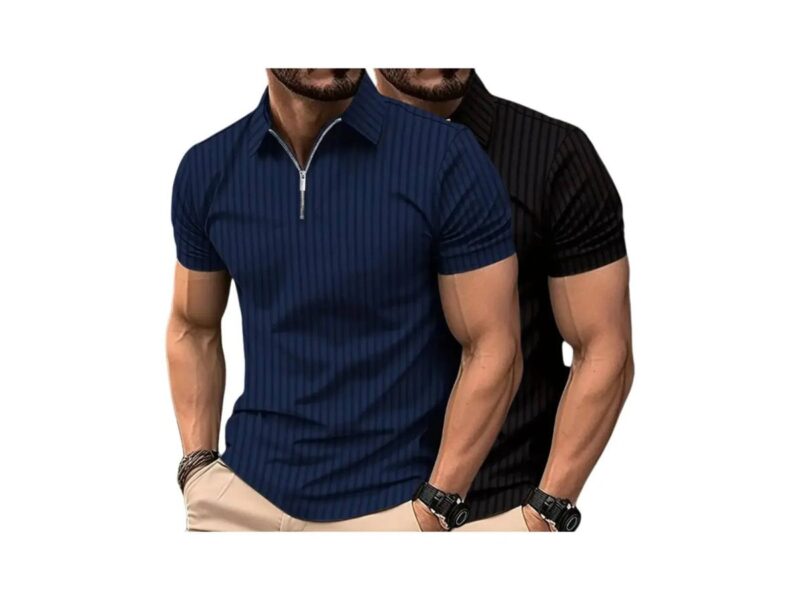 Kit 2 Camiseta Polo Manga Curta Com Ziper Masculina Canelada