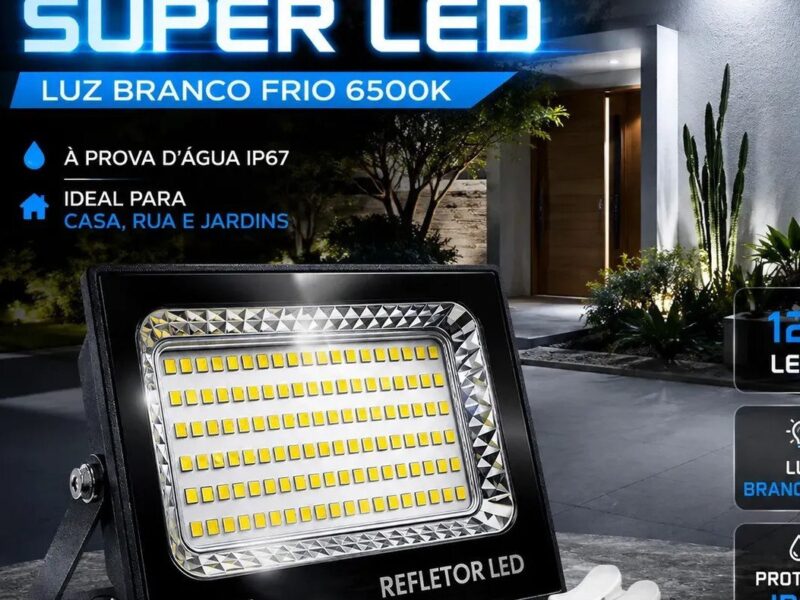 Kit 2 Refletor Super Led 400w Ip67 Holofote Bivolt Prova D&quotágua Branco Frio 6500k Preto