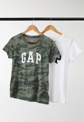 Kit 2pçs Camiseta GAP Logo Verde e Branca