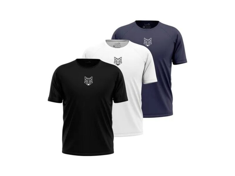 Kit 3 Camisetas Masculina Dry Alpha Lobo Geométrico