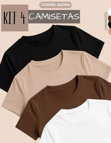 Kit 4 Blusas Feminina Suplex Estilosa T Shirt Básica Casual